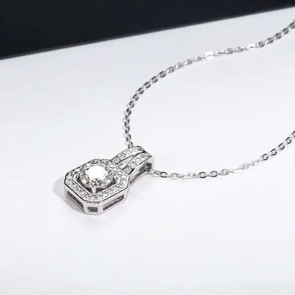 Certified 2ct. t.w. Moissanite Diamond Square Halo Pendant Necklace NEW - Picture 10 of 15